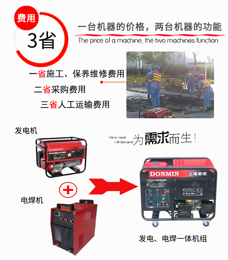 單相5KW柴油發(fā)電電焊一體兩用機(jī)組特色