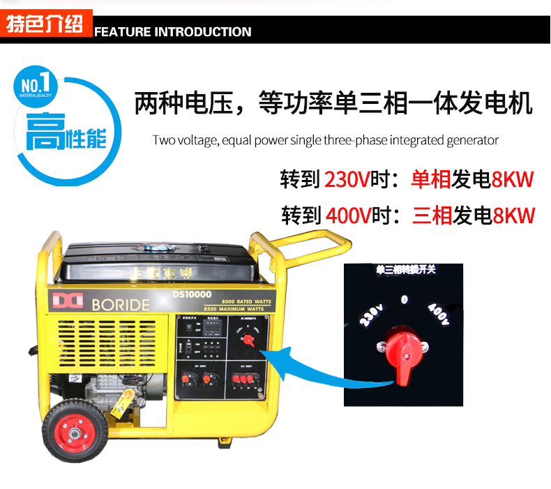 BR系列單三相8kw汽油發電機特色
